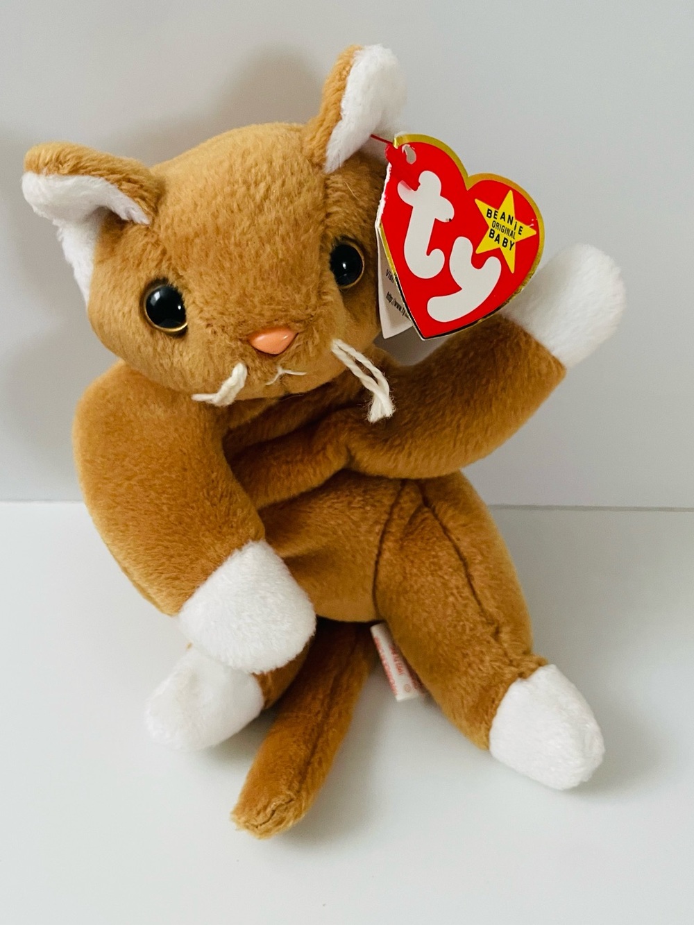 Ty Brown & White Cat Plush with Heart Tag